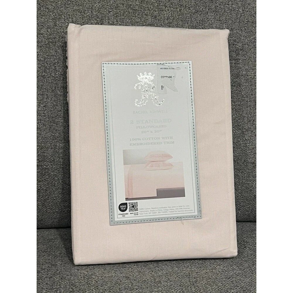 Rachel Ashwell Pink Standard Pillowcases COTTON EMBROIDERED Trim New